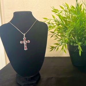 Exquisite Garnet and 925 sterling cross